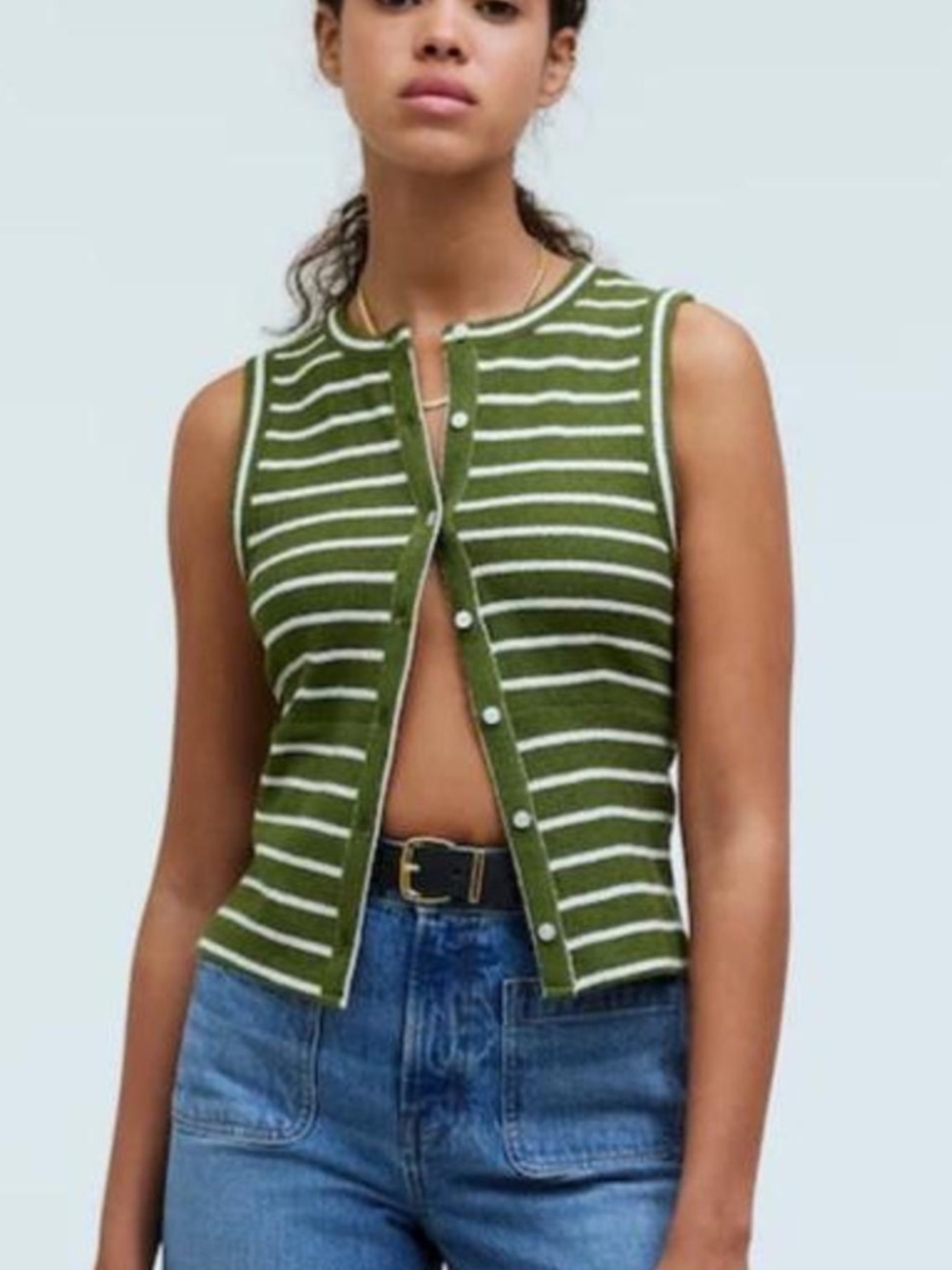 Madewell Green/Ivory Knitted Button Down Vest Top - Women's S - Picture 2 of 5